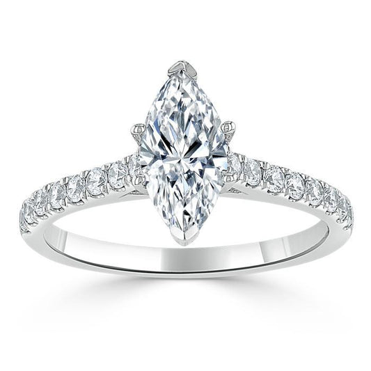 1.0 CT Marquise Cut Solitaire Pave Moissanite Engagement Ring