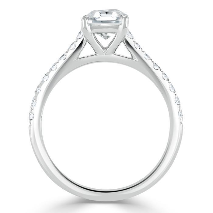 1.0 CT Asscher Cut Solitaire Pave Setting Moissanite Engagement Ring