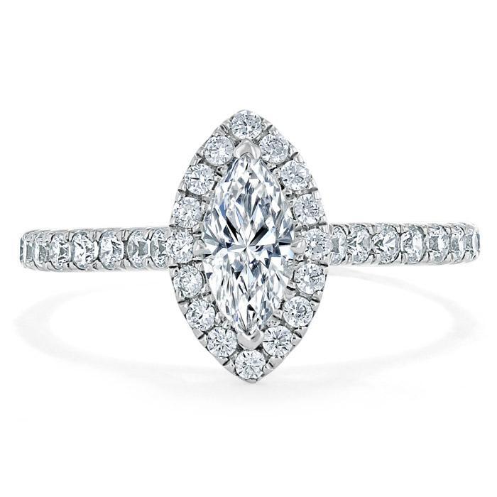 1.0 CT Marquise Cut Halo Moissanite Engagement Ring With Pave Setting