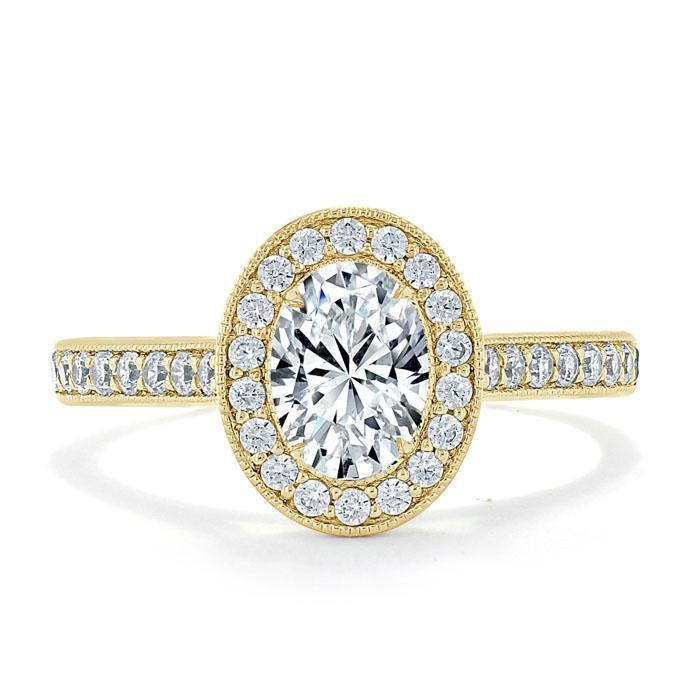 1.0 CT Oval Cut Halo Pave Moissanite Engagement Ring