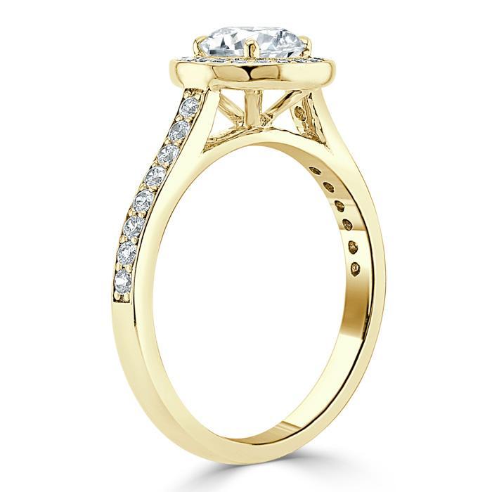 0.75 CT Round Cut Halo Pave Moissanite Engagement Ring