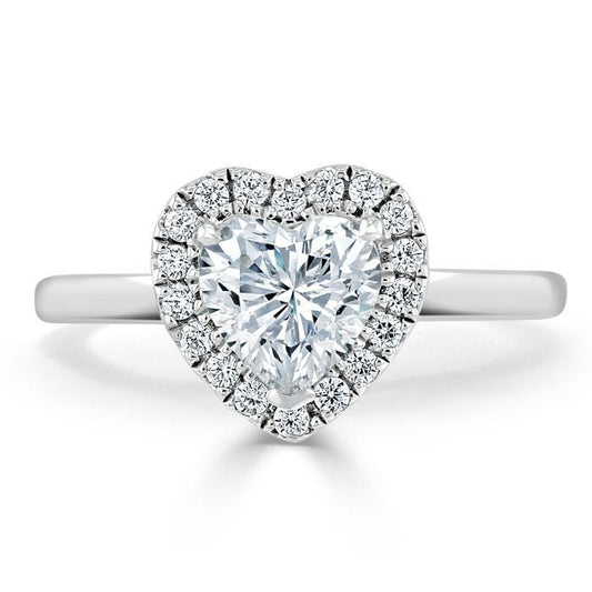 1.0 CT Heart Cut Halo Moissanite Engagement Ring