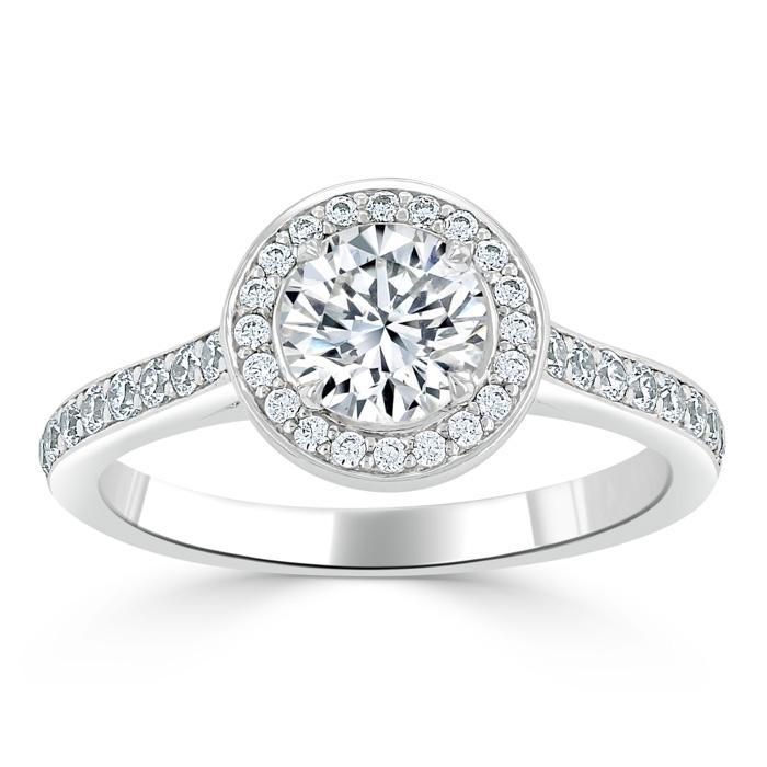 0.75 CT Round Cut Halo Pave Moissanite Engagement Ring