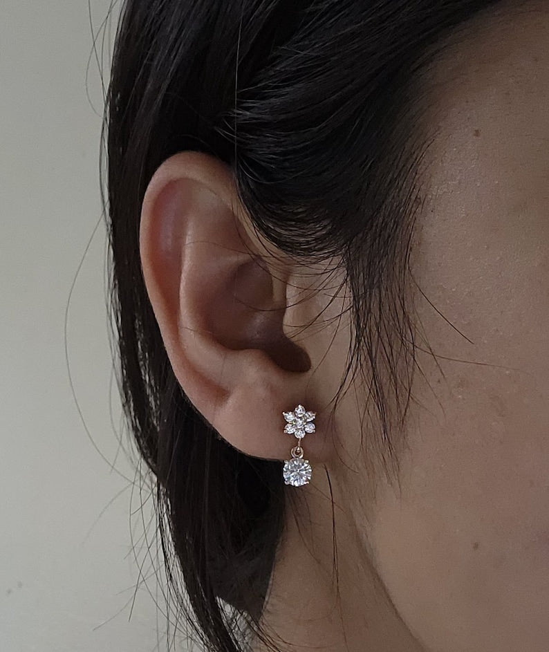 0.28 TCW Round Cut Dangle Stud Moissanite Earrings