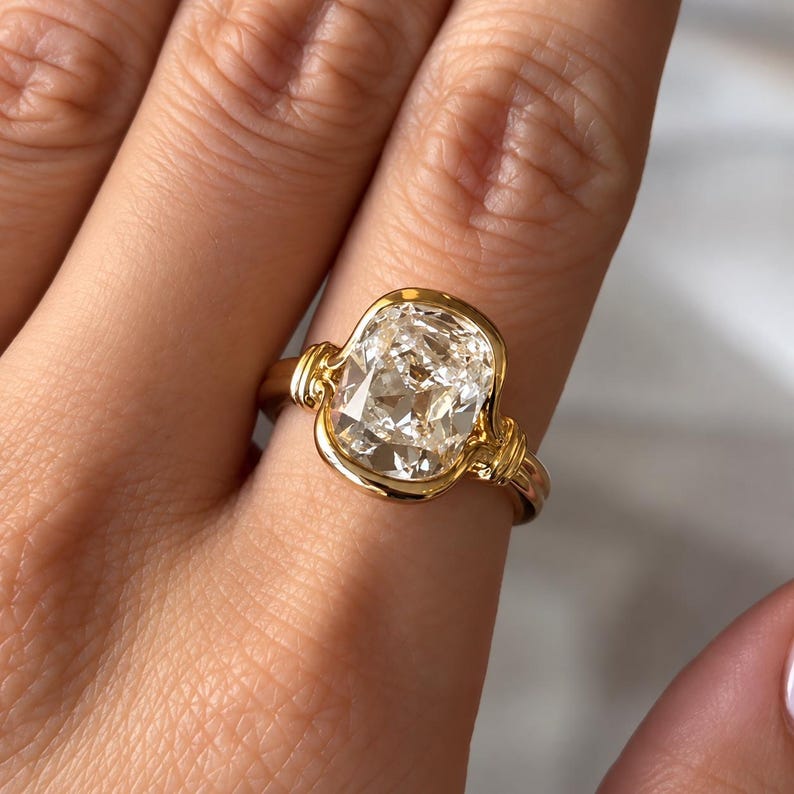 4.35 CT Old Mine Cushion Lab Grown Diamond Engagement Ring