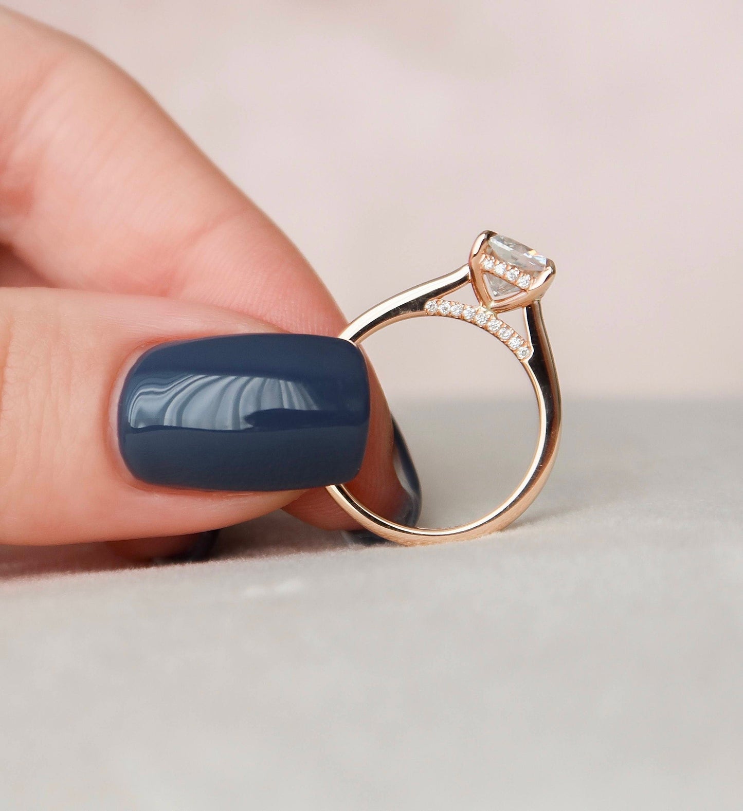 2.0 CT Cushion Hidden Halo & Solitaire Moissanite Engagement Ring