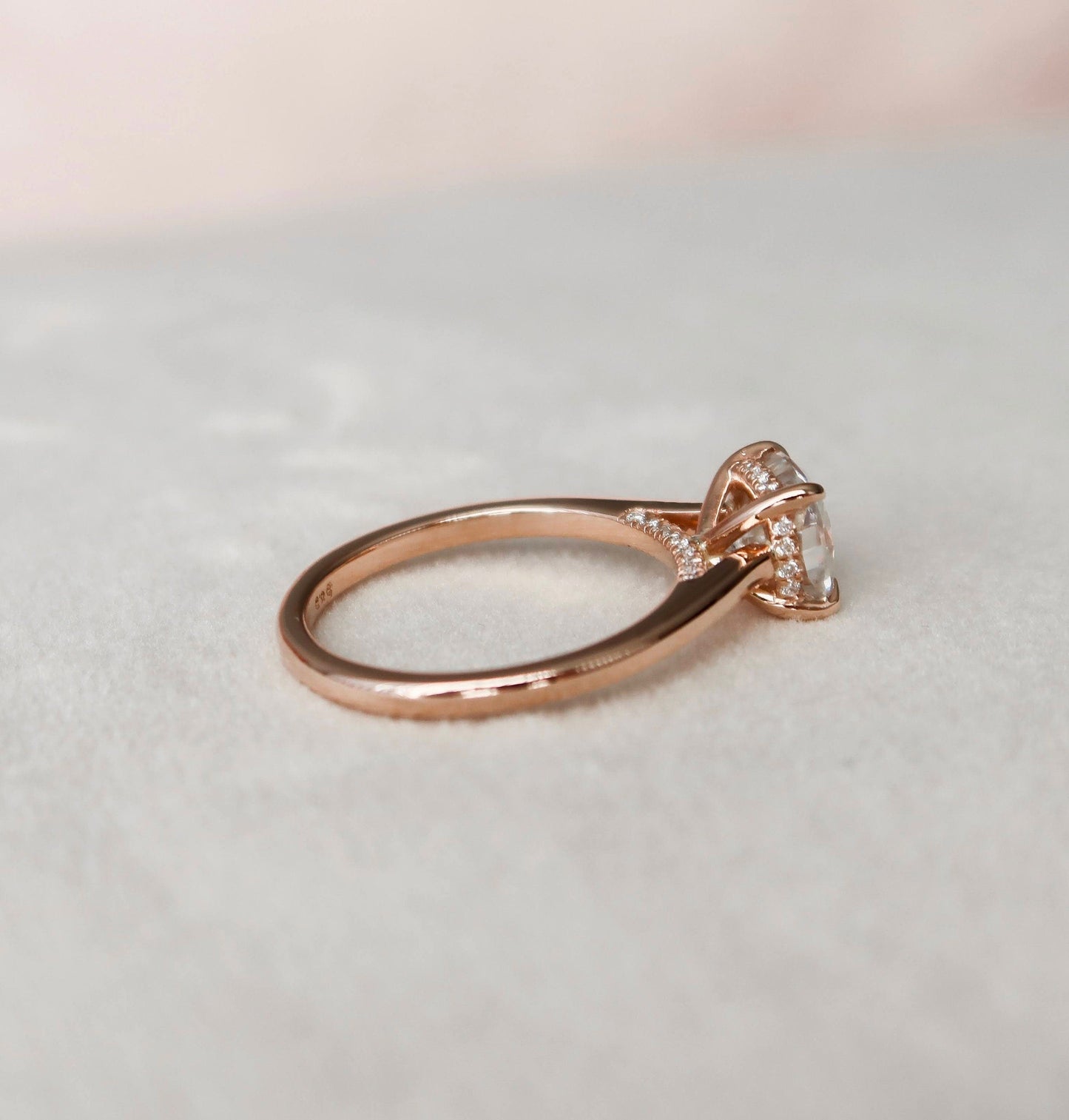 2.0 CT Cushion Hidden Halo & Solitaire Moissanite Engagement Ring