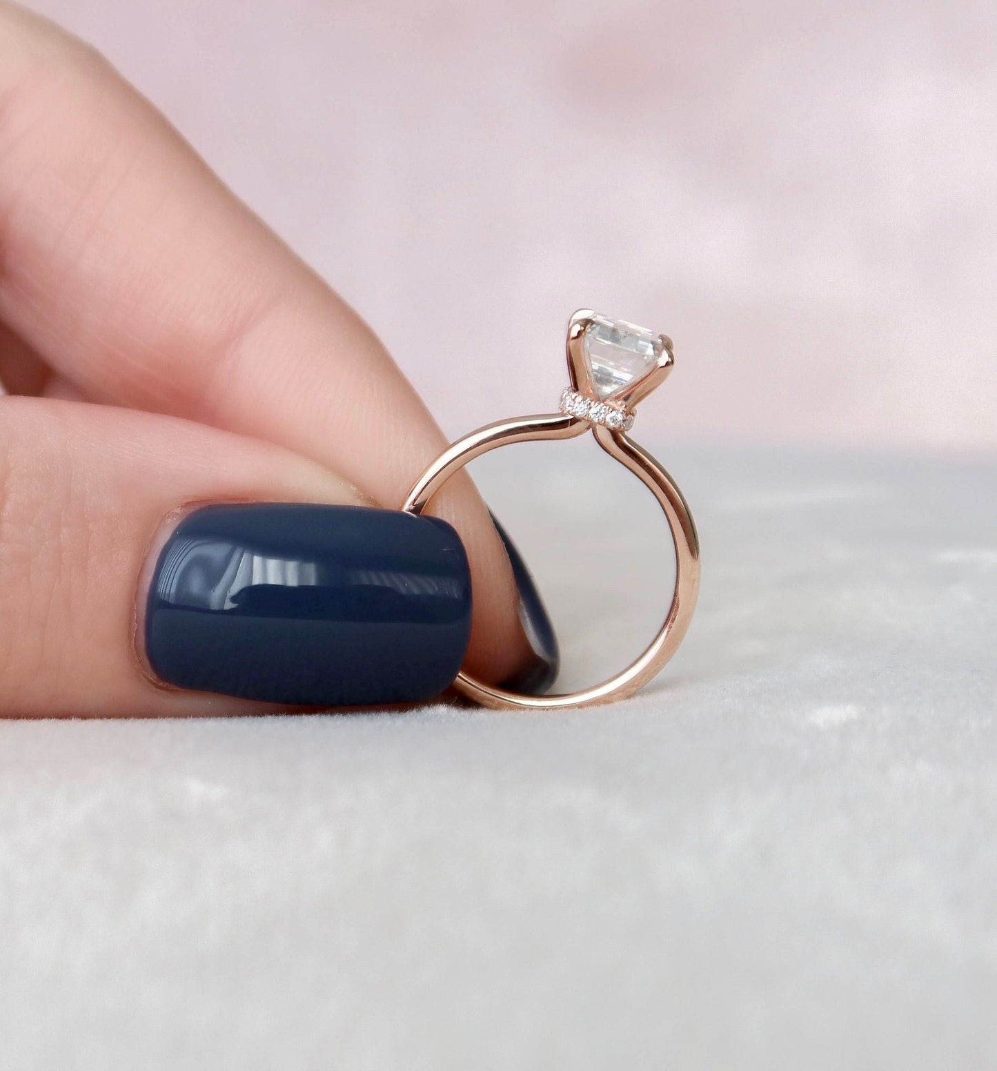 2.0 CT Emerald Hidden Halo & Solitaire Moissanite Engagement Ring