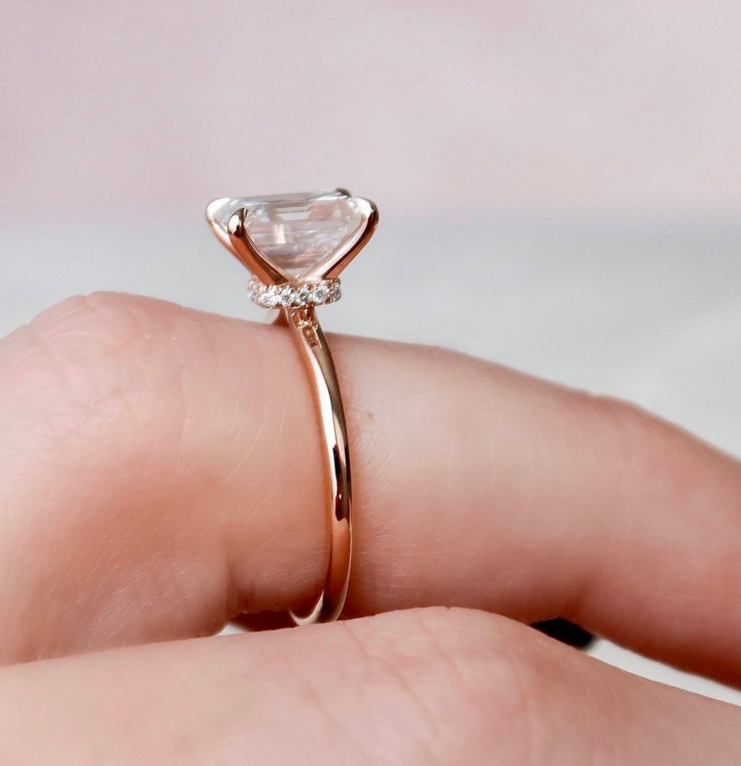 2.0 CT Emerald Hidden Halo & Solitaire Moissanite Engagement Ring