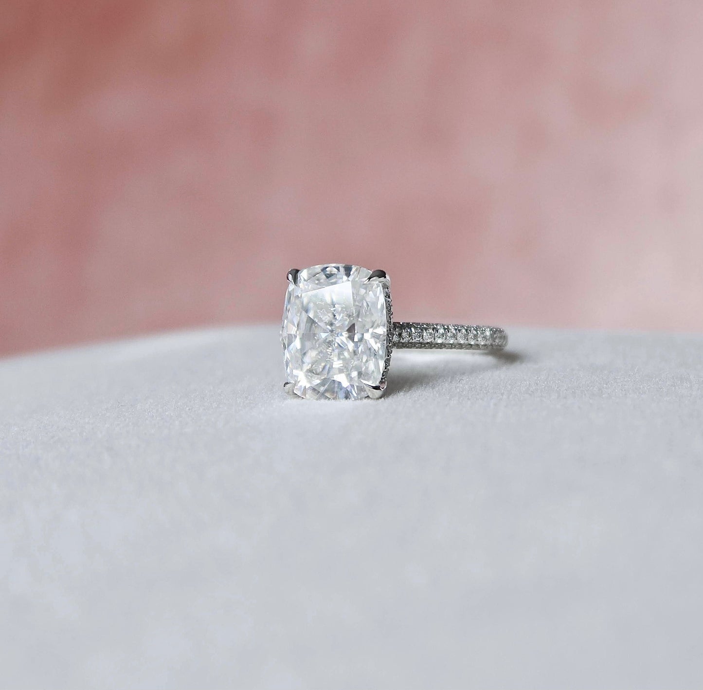 6.0 CT Cushion Solitaire & Pave Setting Moissanite Engagement Ring