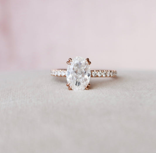 2.0 CT Oval Hidden Halo & Pave Setting Moissanite Engagement Ring