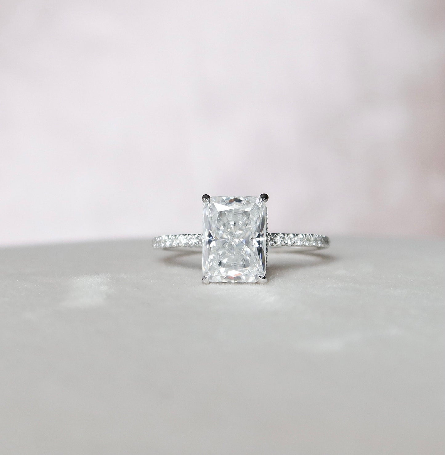 3.5 CT Radiant Hidden Halo Pave  Moissanite Engagement Ring