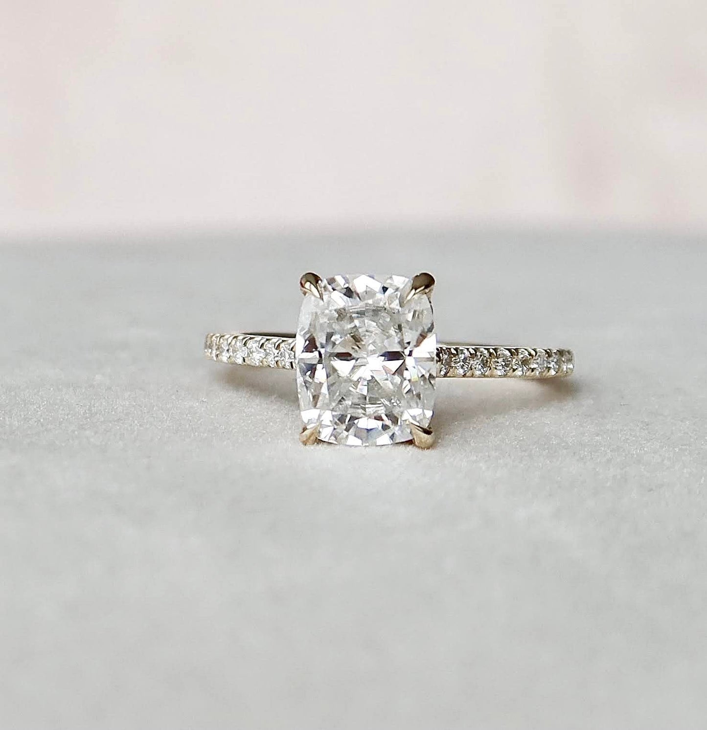 2.5 CT Cushion Hidden Halo & Pave Setting Moissanite Engagement Ring