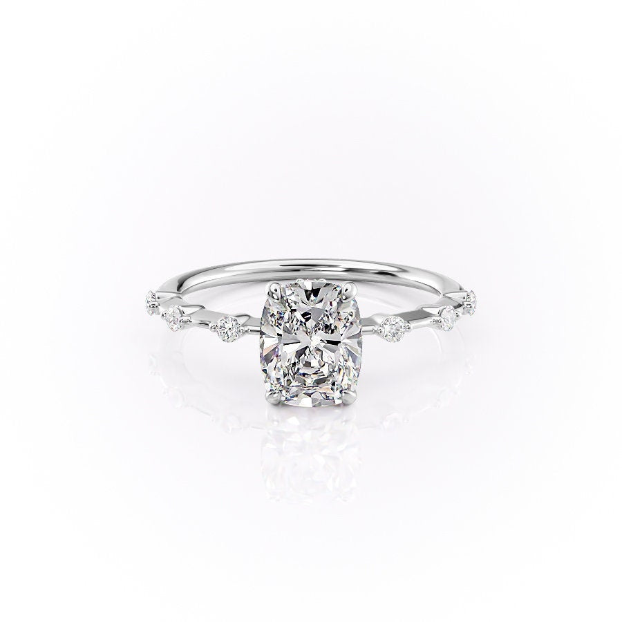 2.0 CT Cushion Dainty Pave Moissanite Engagement Ring