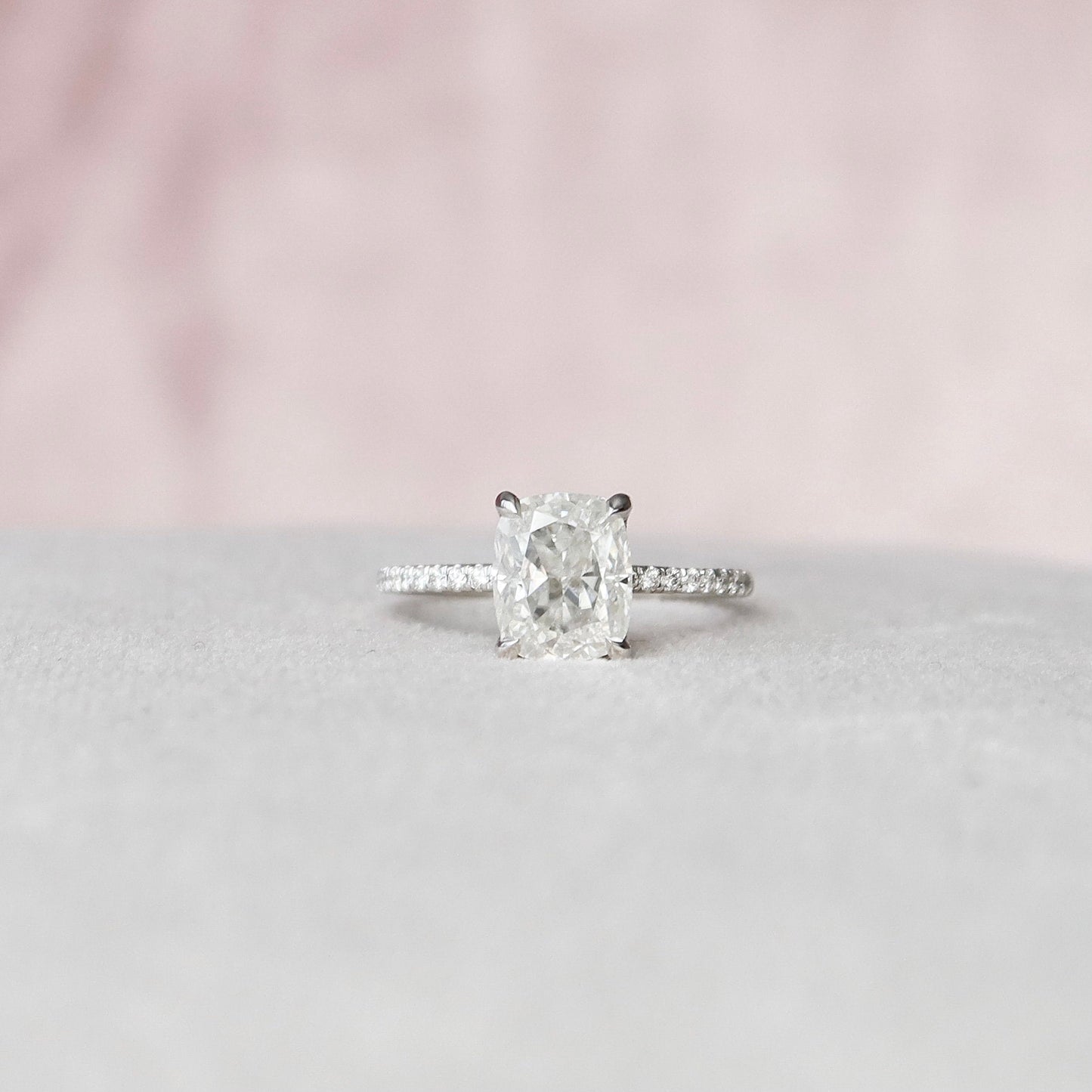 2.0 CT Cushion Cut Pave Setting Moissanite Engagement Ring