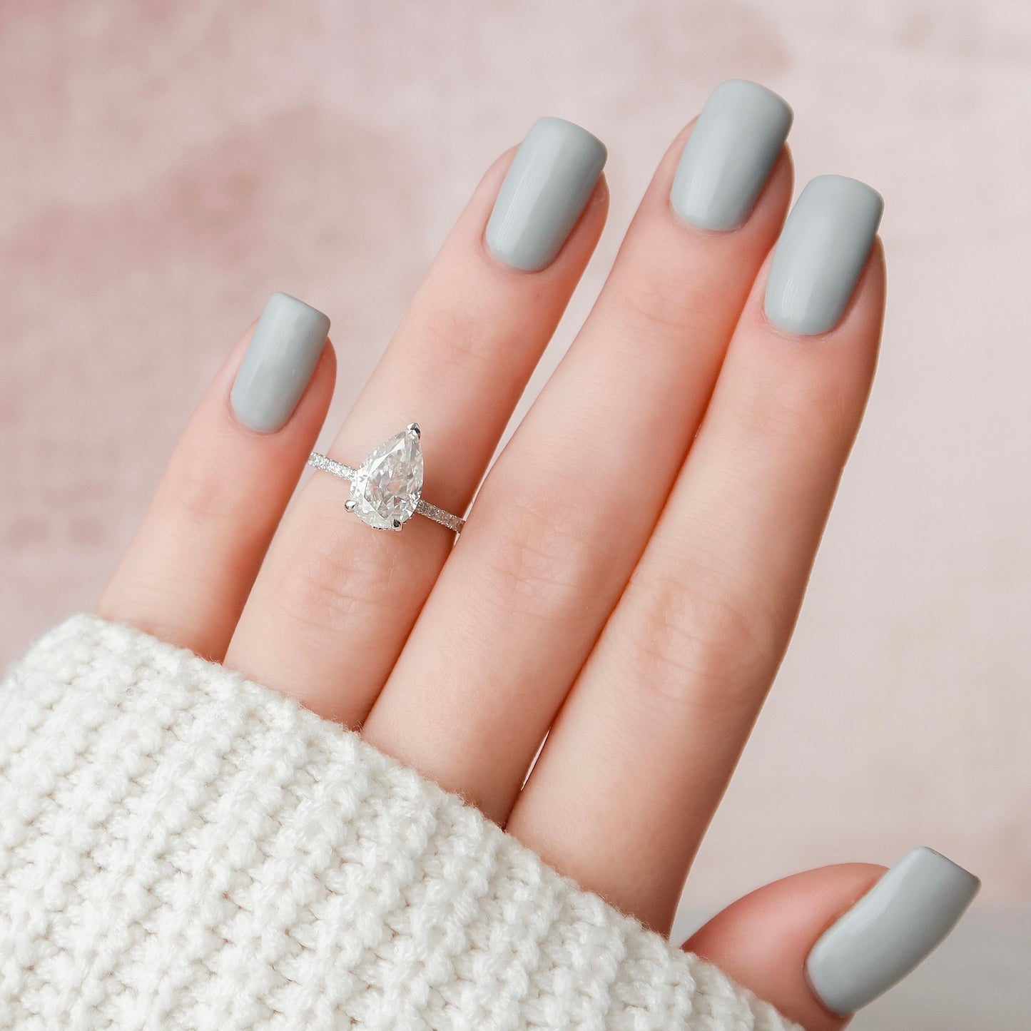 2.0 CT Pear Cut Pave & Hidden Halo Style Moissanite Engagement Ring