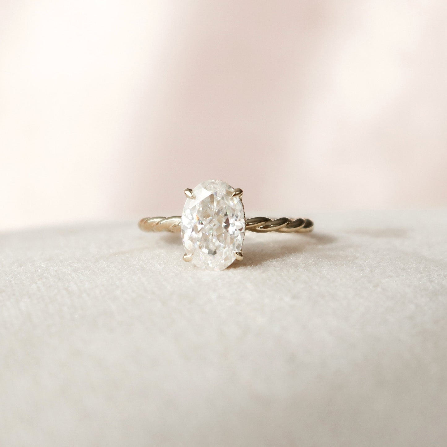 2.0 CT Oval Twisted Band & Hidden Halo Moissanite Engagement Ring