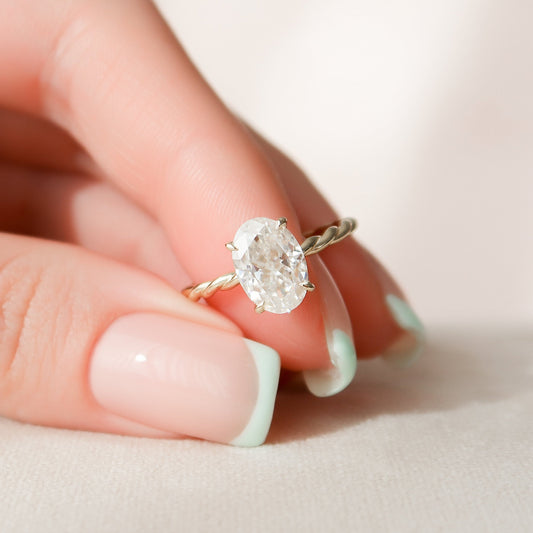 2.0 CT Oval Twisted Band & Hidden Halo Moissanite Engagement Ring