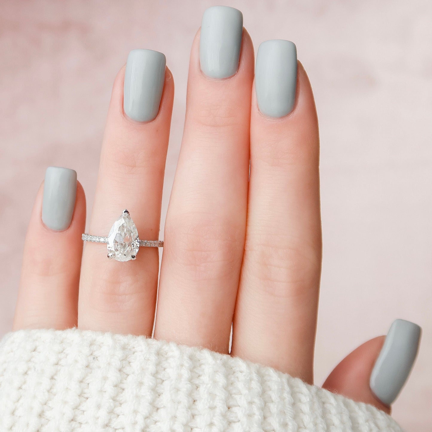 2.0 CT Pear Cut Pave & Hidden Halo Style Moissanite Engagement Ring