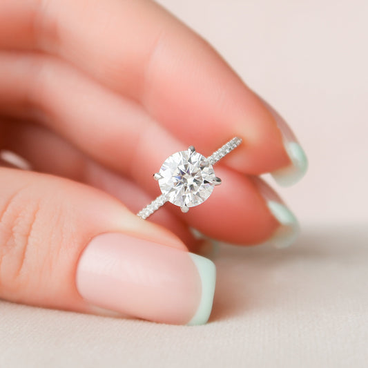 2.0 CT Round Hidden Halo Pave Moissanite Engagement Ring