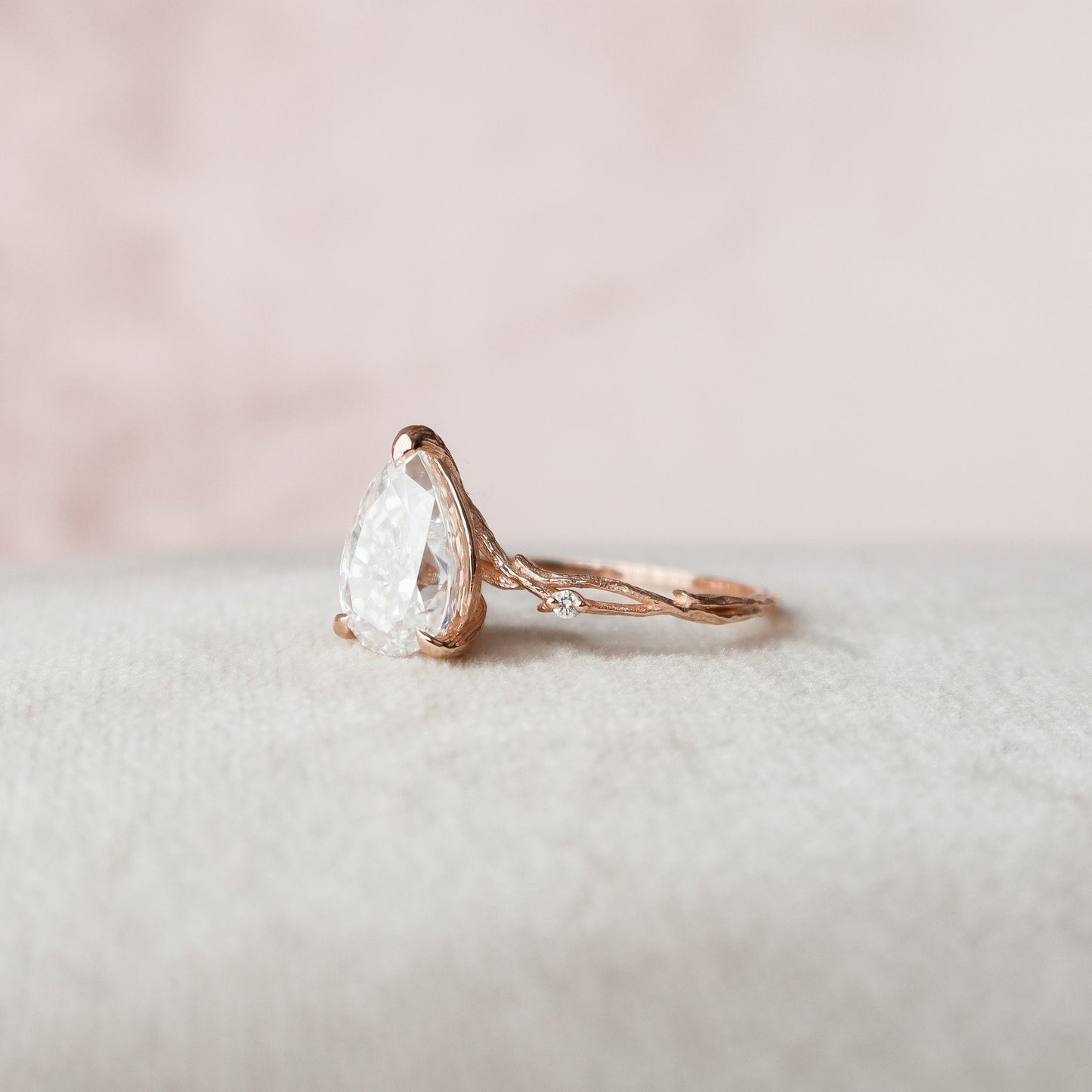 2.0 CT Pear Cut Twig Pave Style Moissanite Engagement Ring