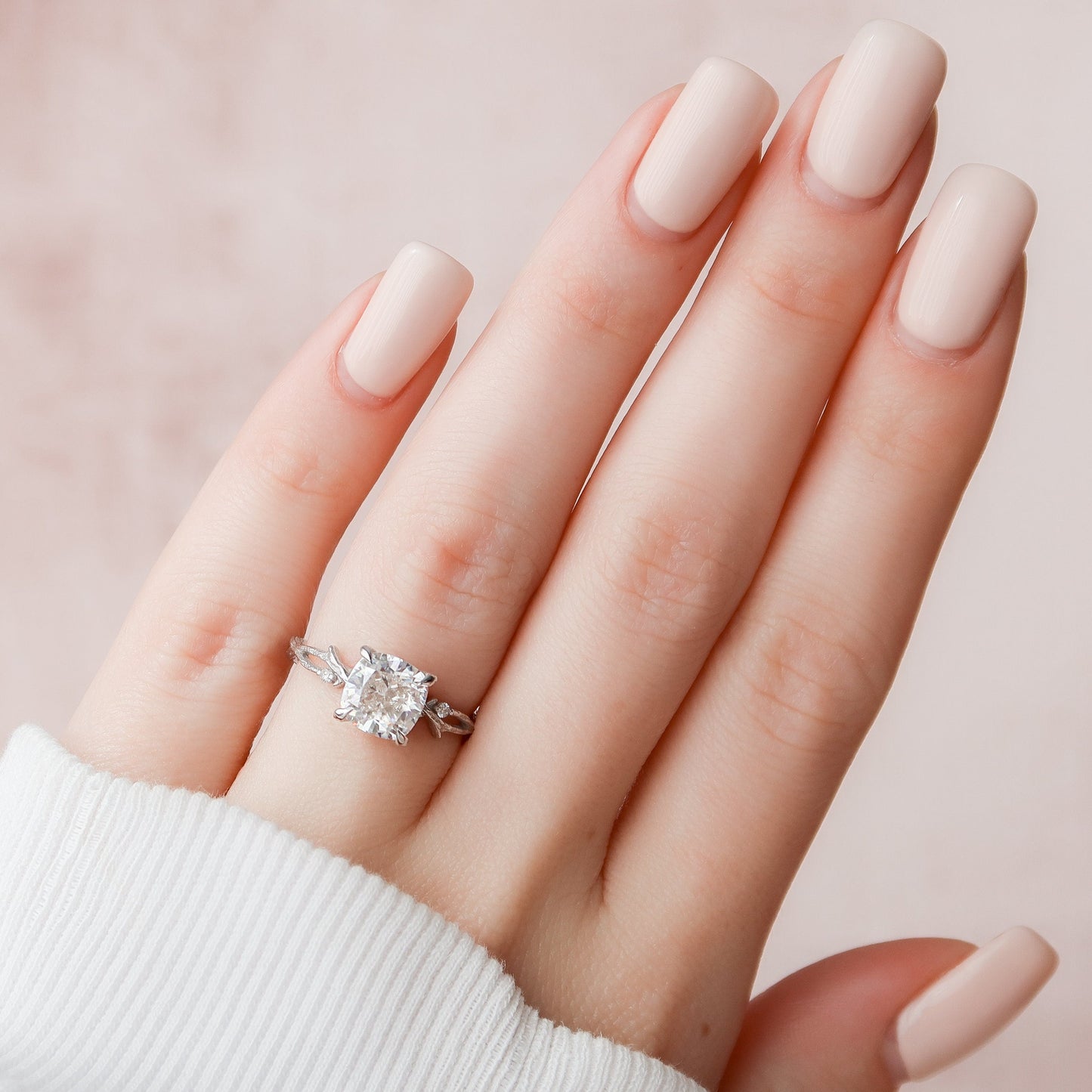 2.0 CT Cushion Twig Style Moissanite Engagement Ring