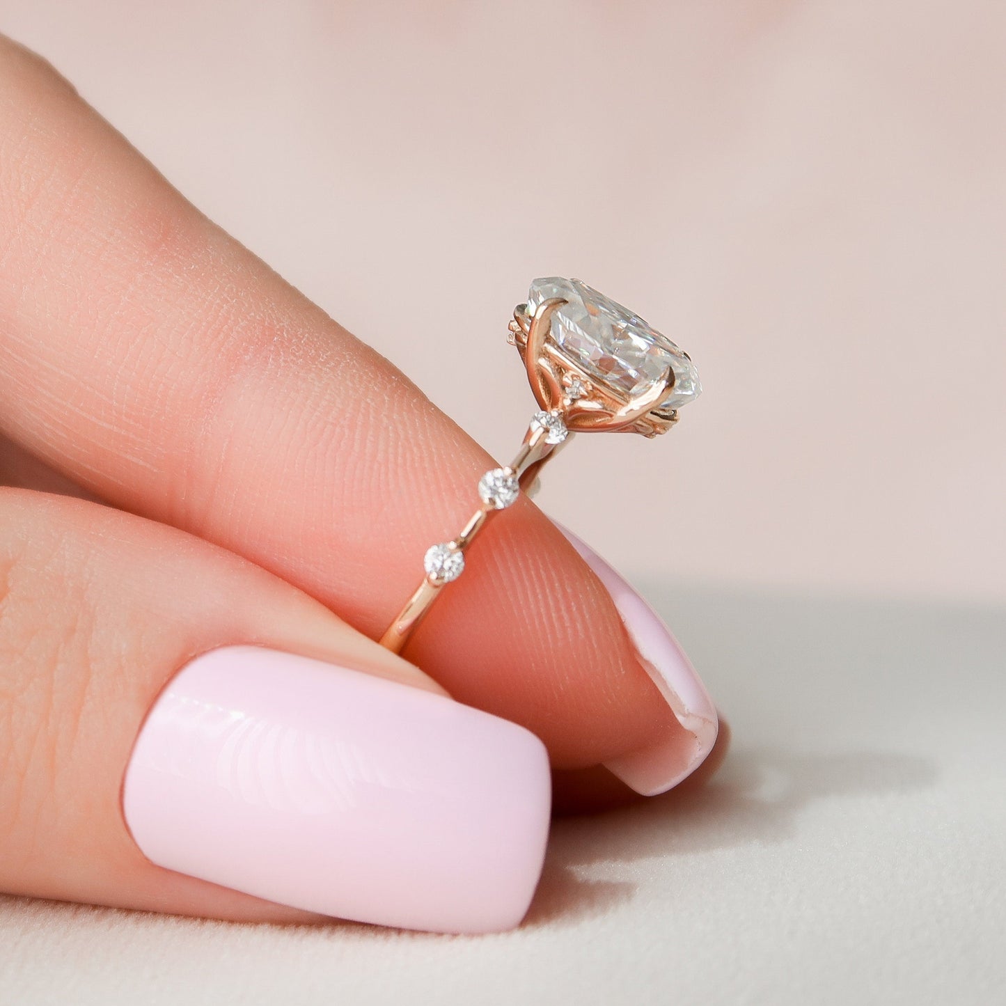 2.0 CT Oval Cut Dainty Pave Moissanite Engagement Ring