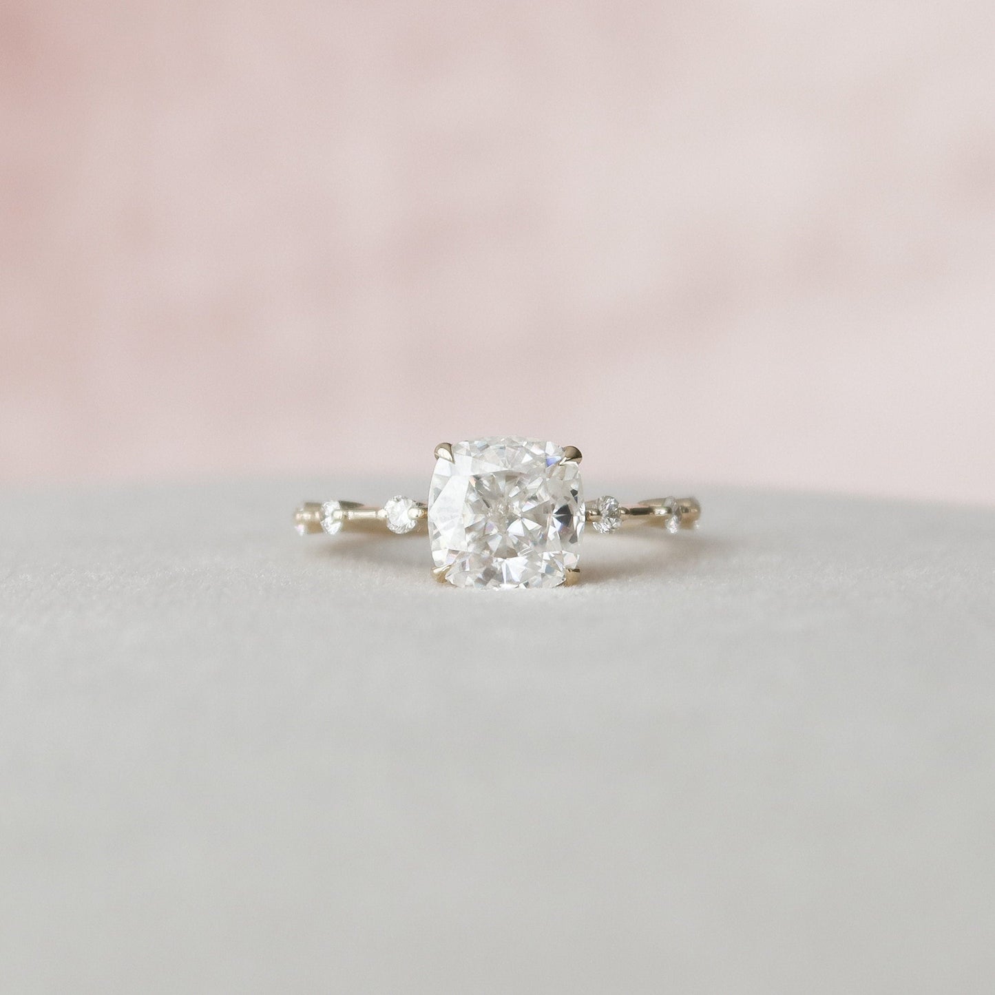 2.0 CT Cushion Dainty Pave  Moissanite Engagement Ring