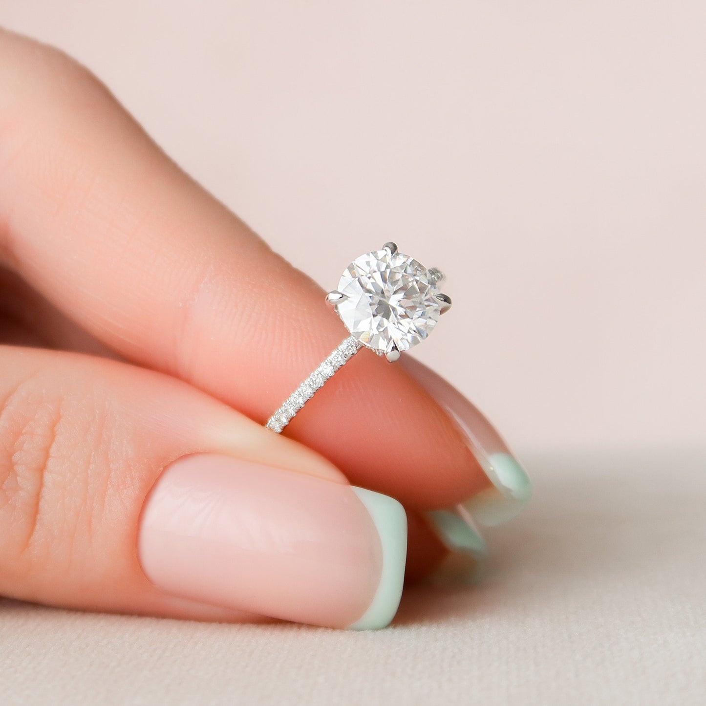 2.0 CT Round Hidden Halo Pave Moissanite Engagement Ring