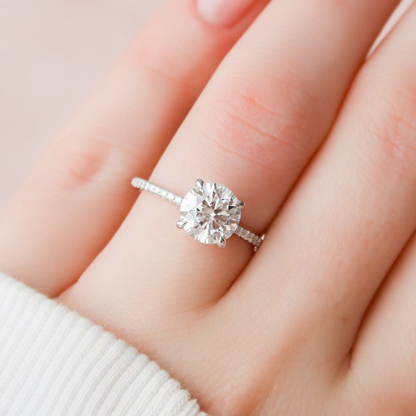 2.0 CT Round Hidden Halo Pave Moissanite Engagement Ring