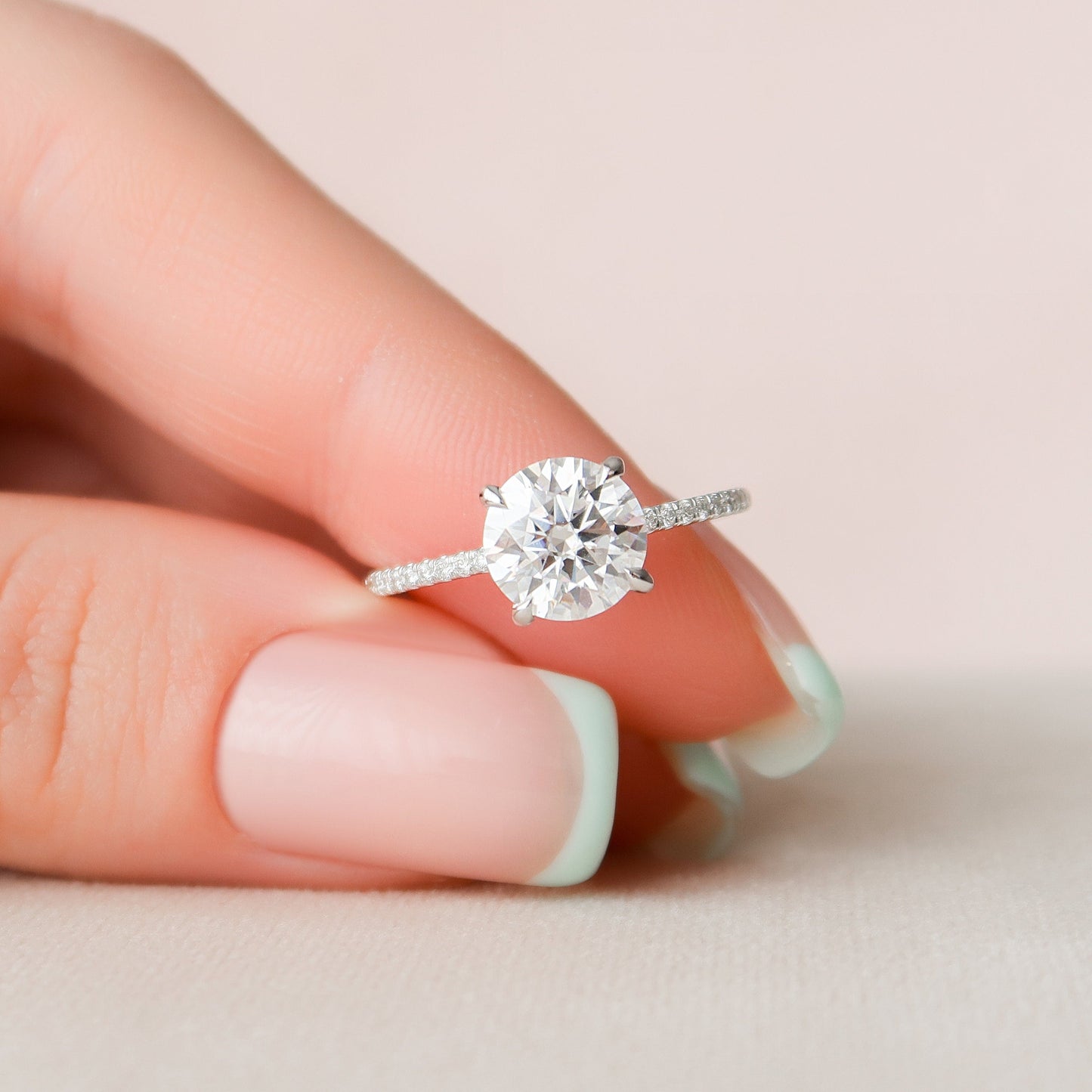 2.0 CT Round Hidden Halo Pave Moissanite Engagement Ring