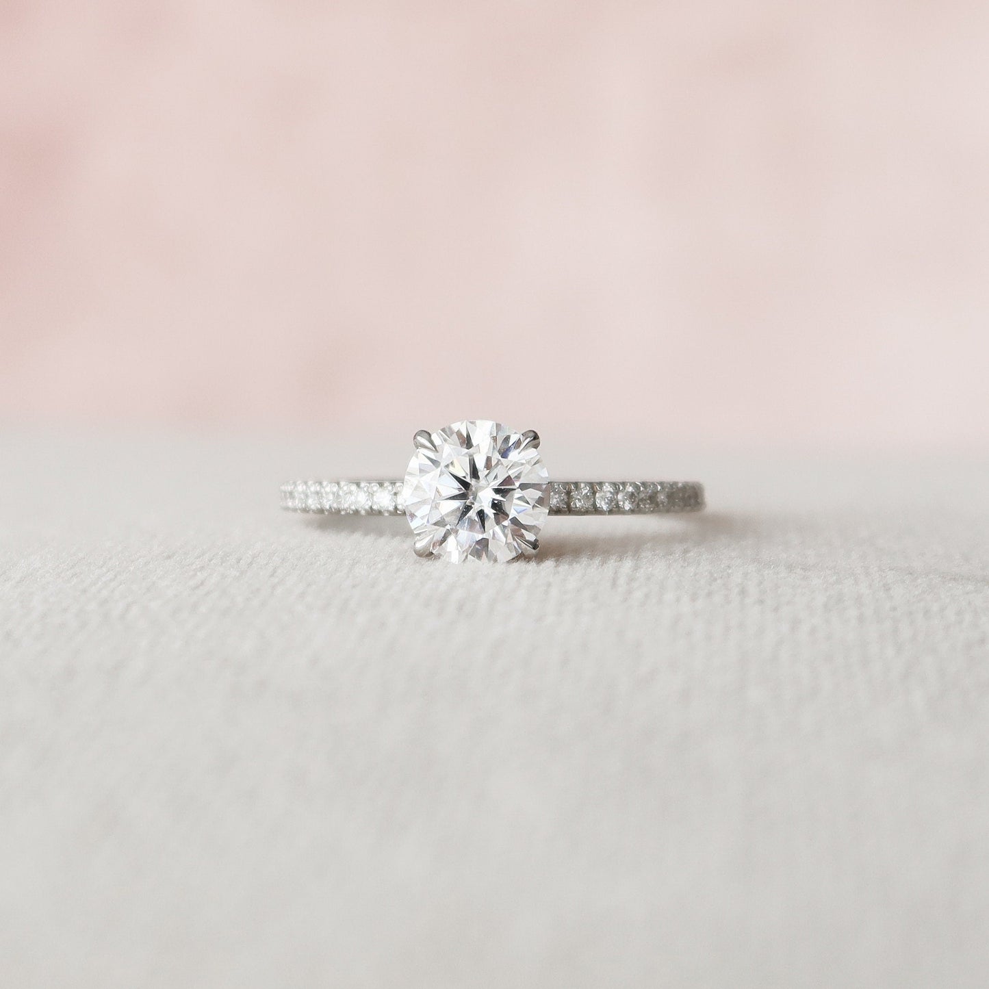 1.0 CT Round Hidden Halo & Pave Setting Moissanite Engagement Ring