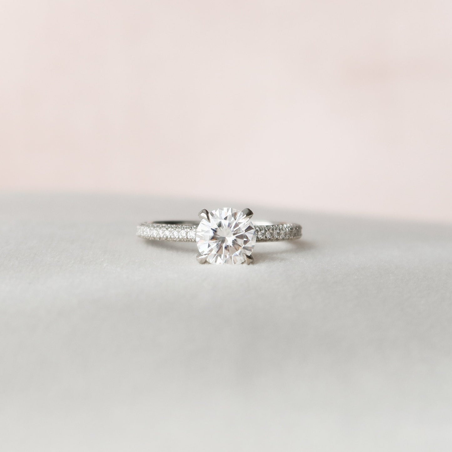 1.5 CT Round Moissanite Engagement Ring With Pave Setting