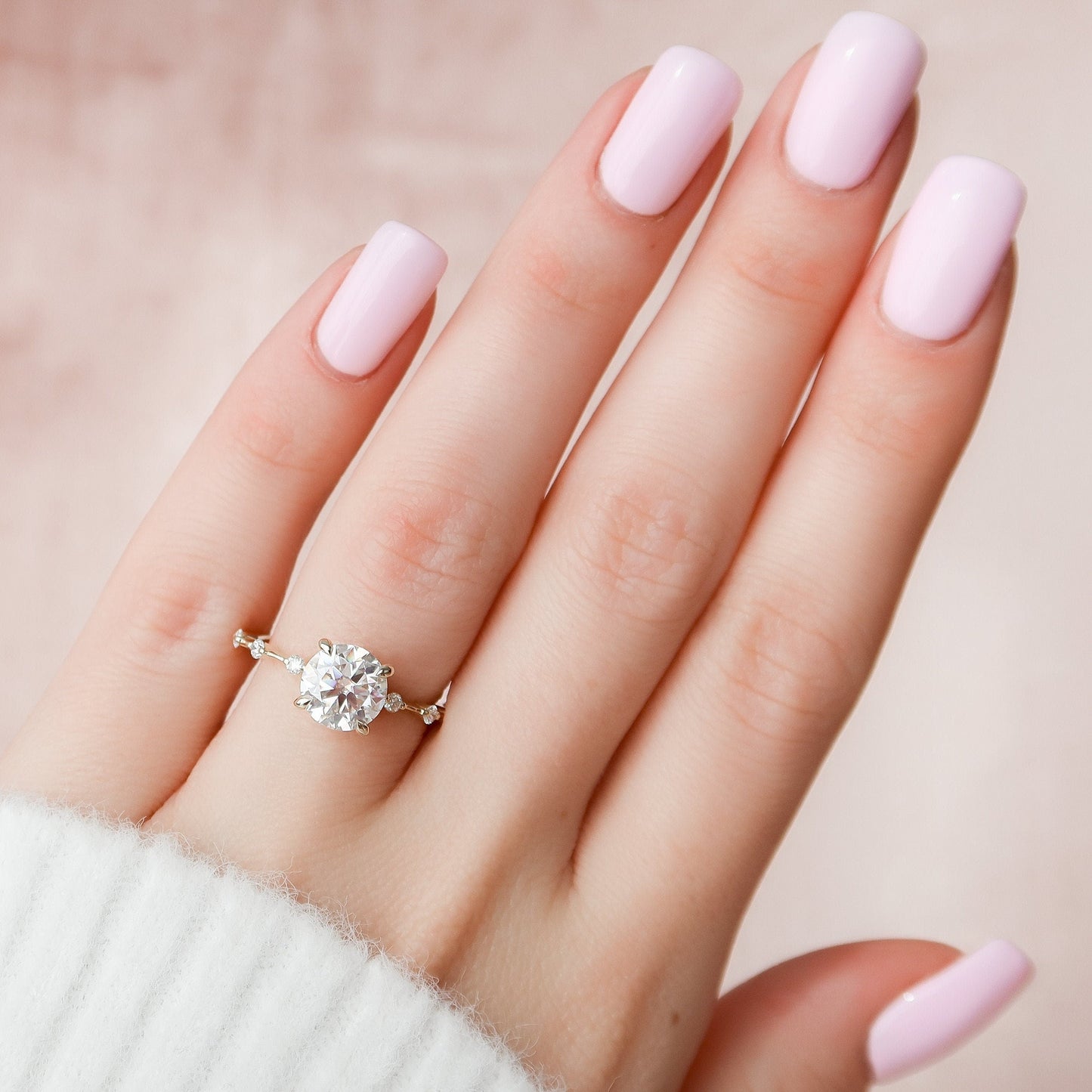 2.0 CT Round Dainty Pave Moissanite Engagement Ring