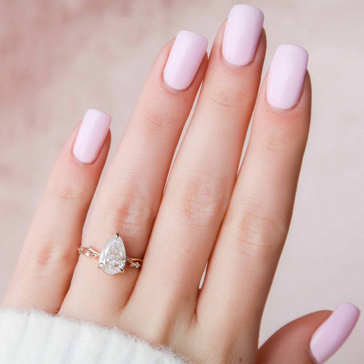 2.0 CT Pear Cut Twig Pave Style Moissanite Engagement Ring