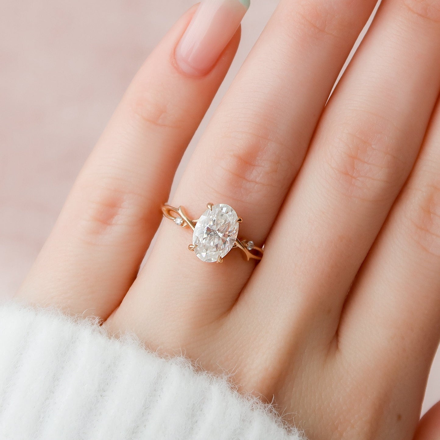 2.0 CT Oval Cut Twig Style Moissanite Engagement Ring