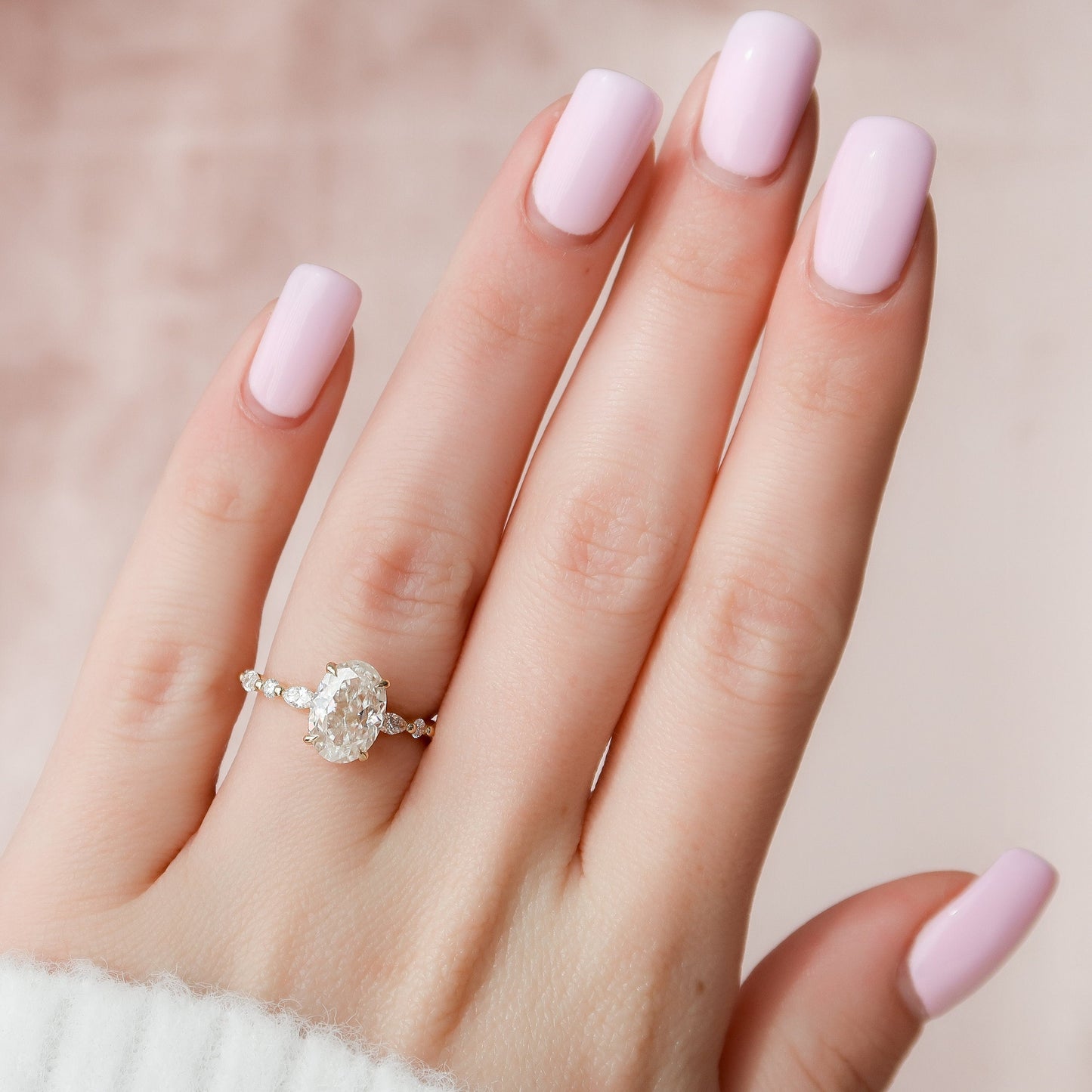 2.0 CT Oval Pave Hidden Halo Moissanite Engagement Ring