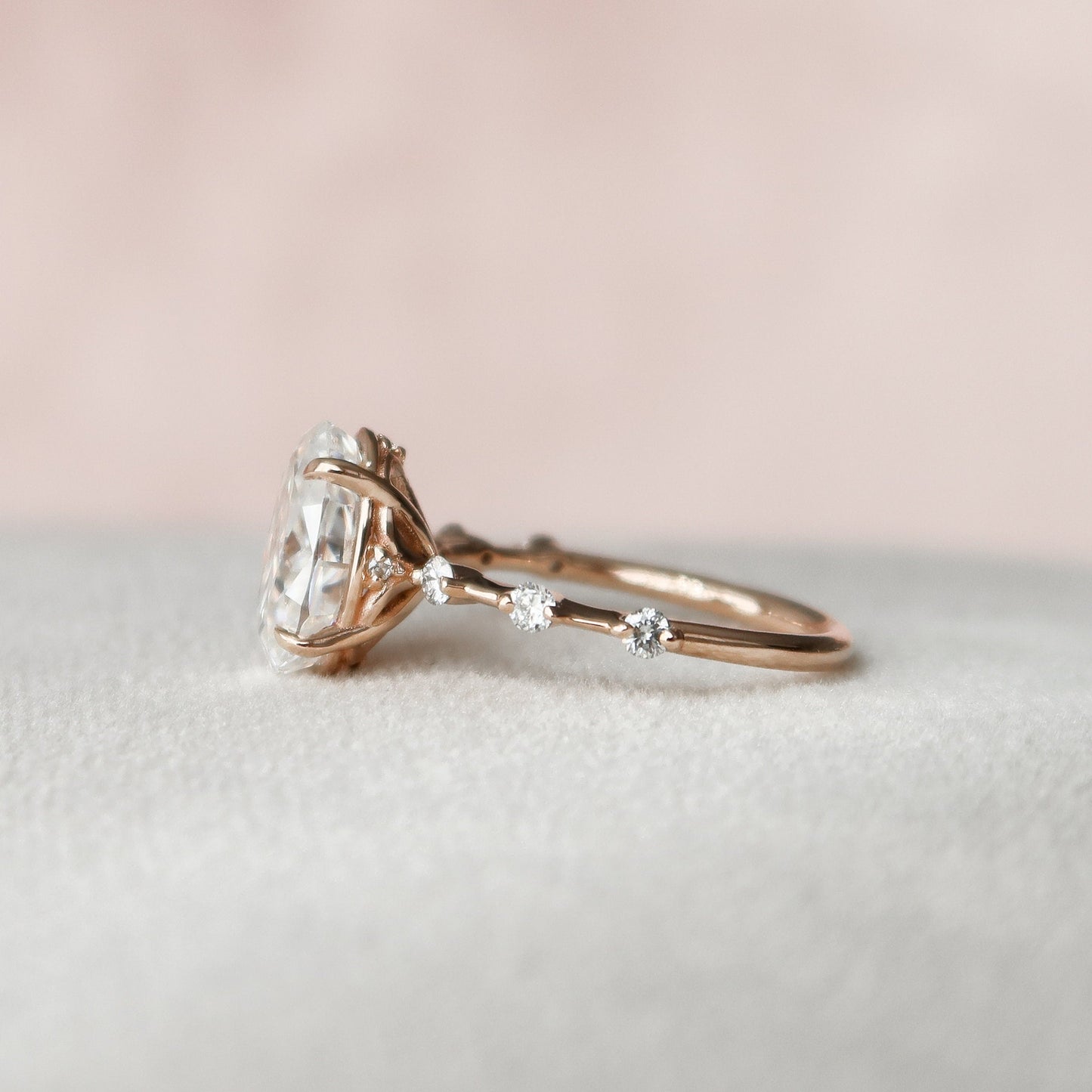 2.0 CT Oval Cut Dainty Pave Moissanite Engagement Ring