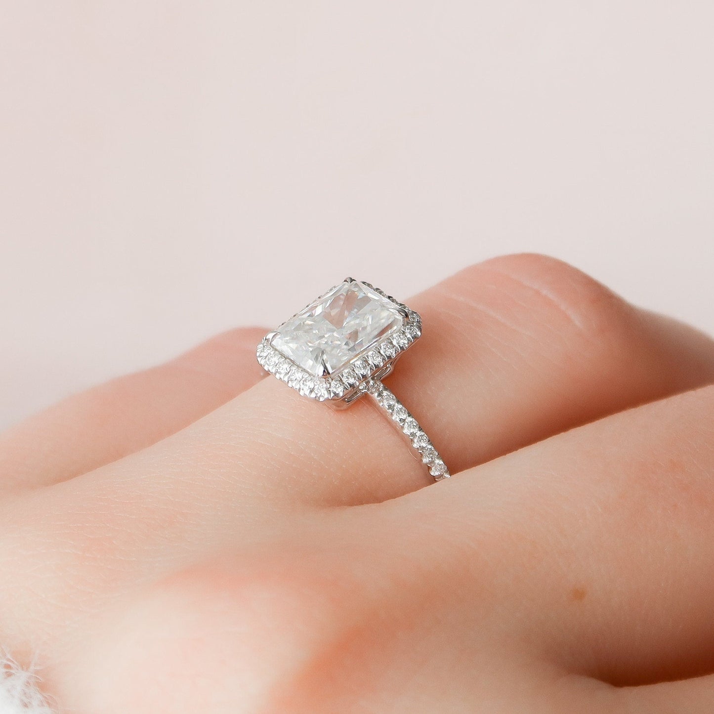 5.0 CT Radiant Cut Halo Style Moissanite Engagement Ring