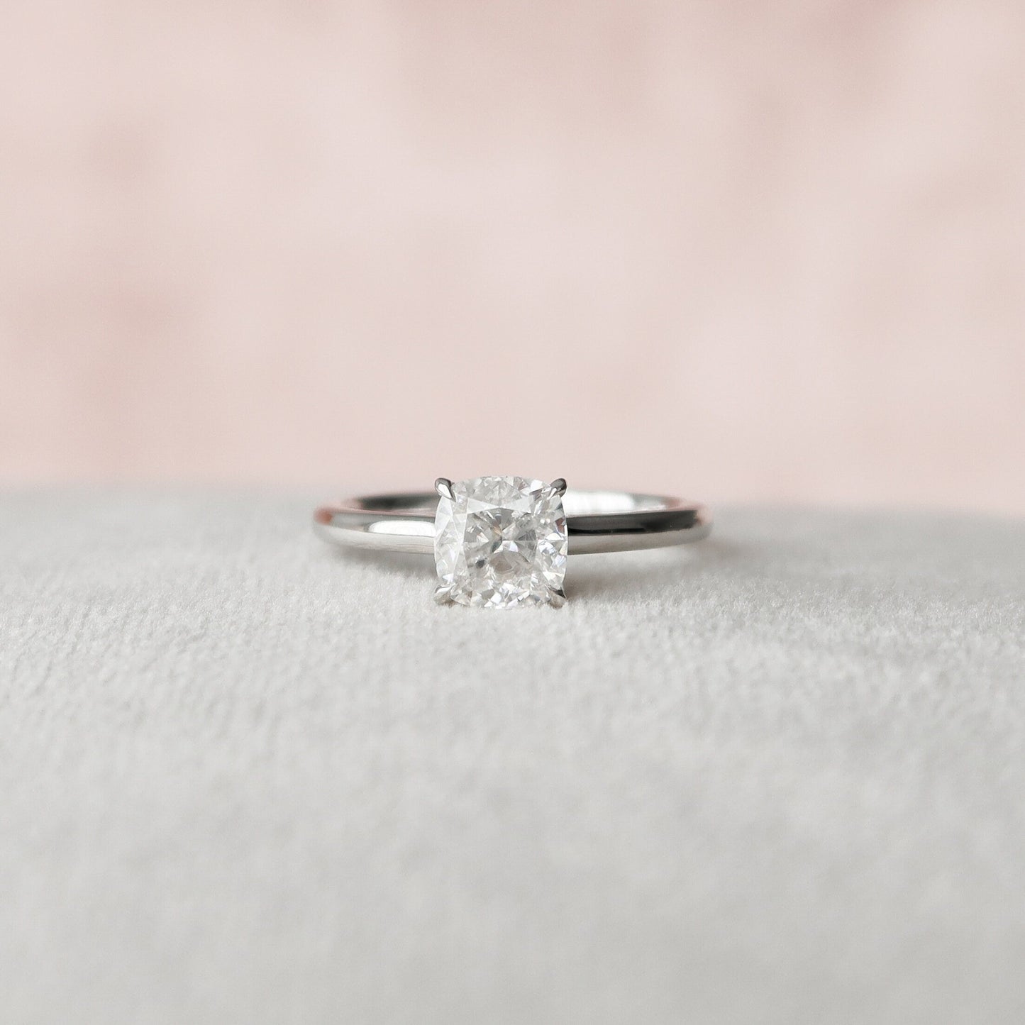 1.0 CT Cushion Hidden Halo Style Moissanite Engagement Ring