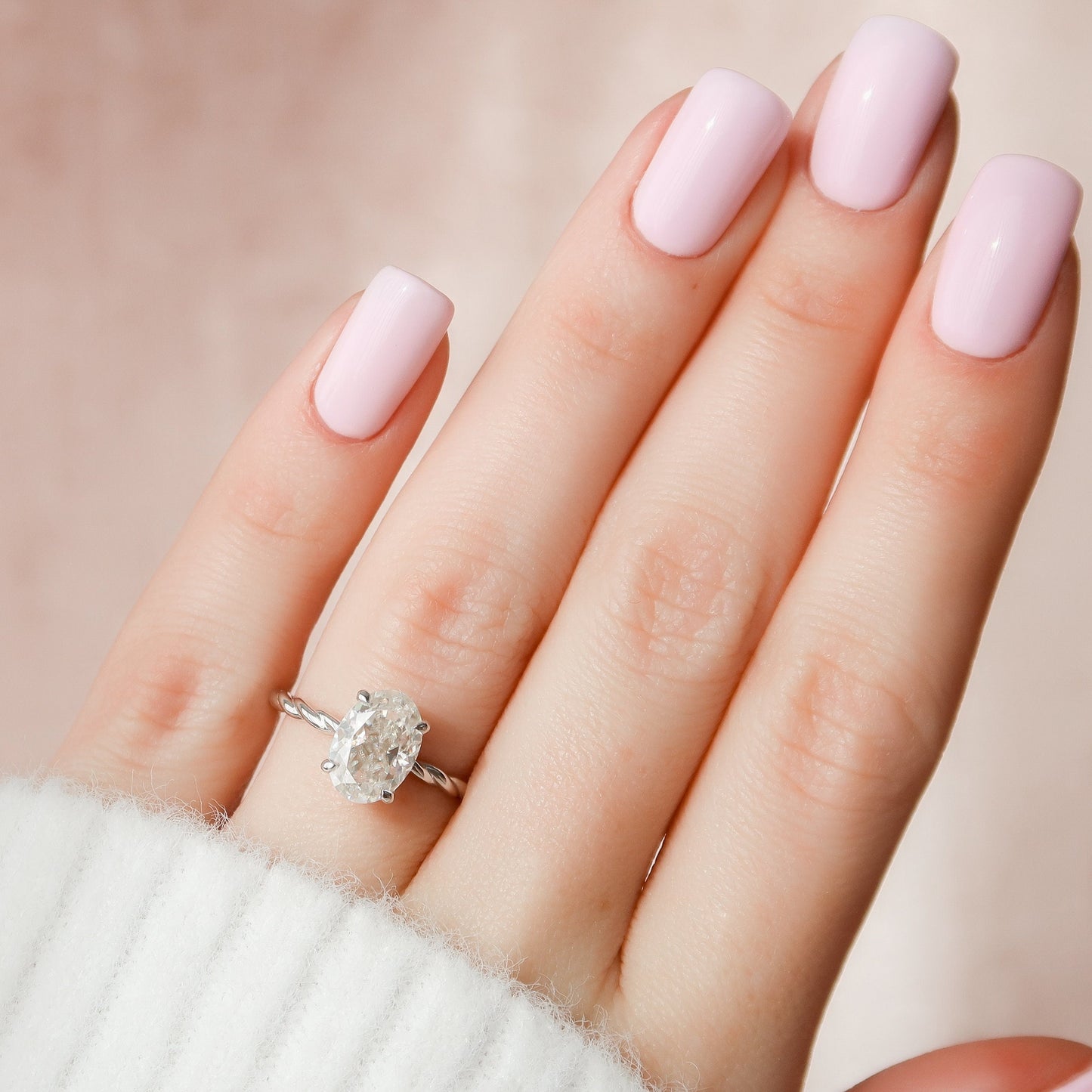 2.0 CT Oval Twisted Band & Hidden Halo Moissanite Engagement Ring