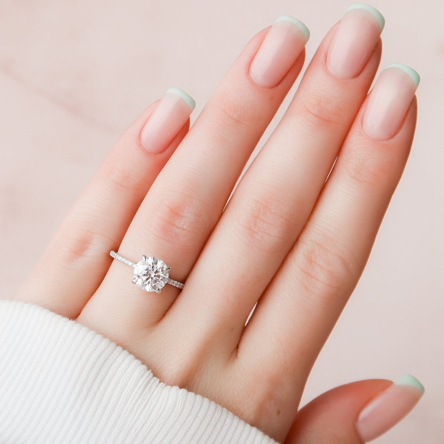 2.0 CT Round Hidden Halo Pave Moissanite Engagement Ring