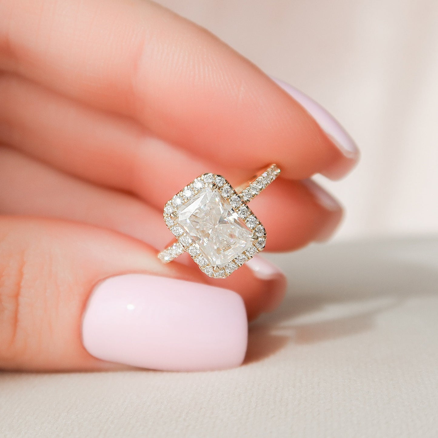 2.0 CT Radiant Cut Halo Style Moissanite Engagement Ring