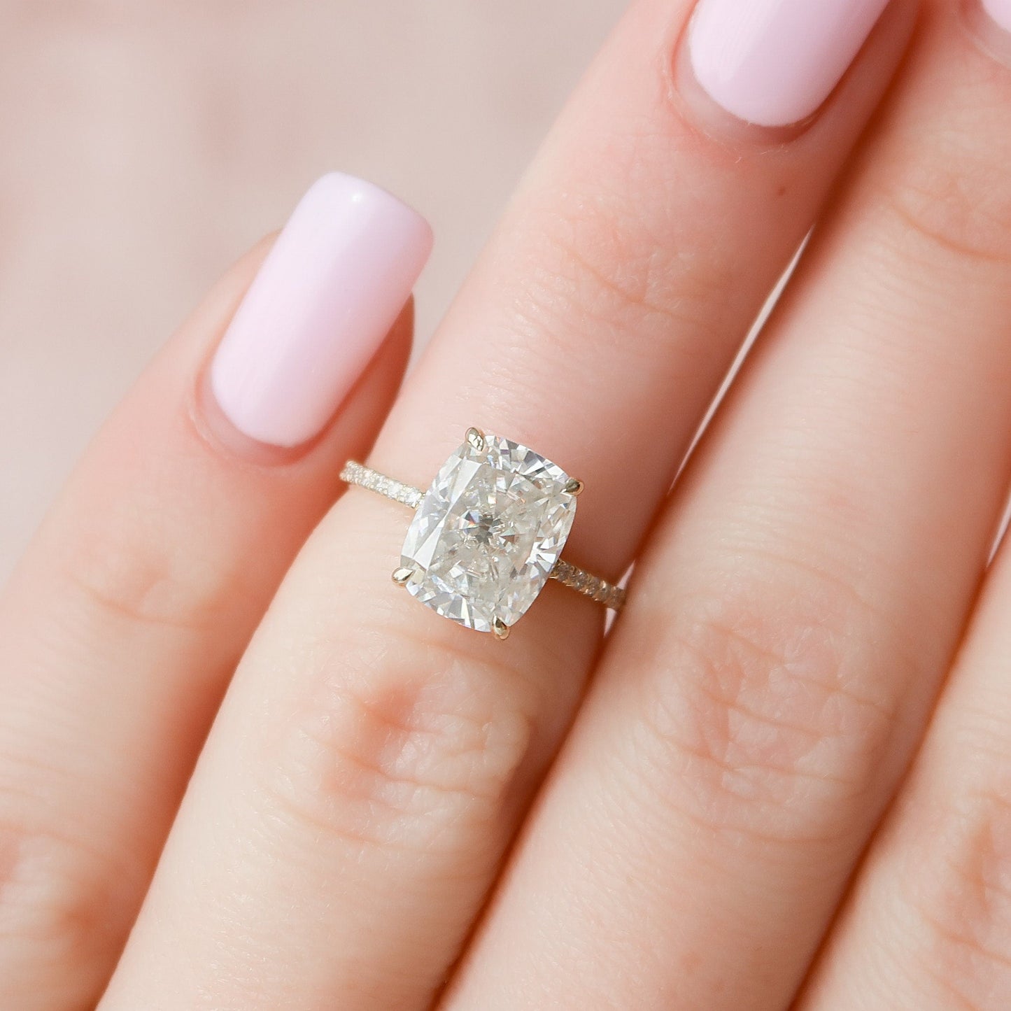 2.0 CT Cushion Hidden Halo & Pave Setting Moissanite Engagement Ring