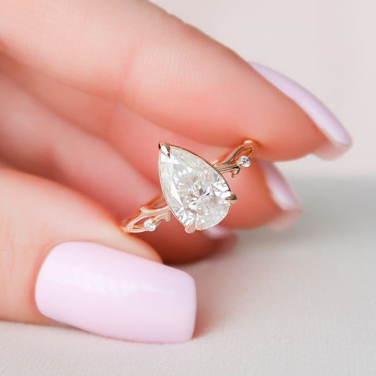 2.0 CT Pear Cut Twig Pave Style Moissanite Engagement Ring