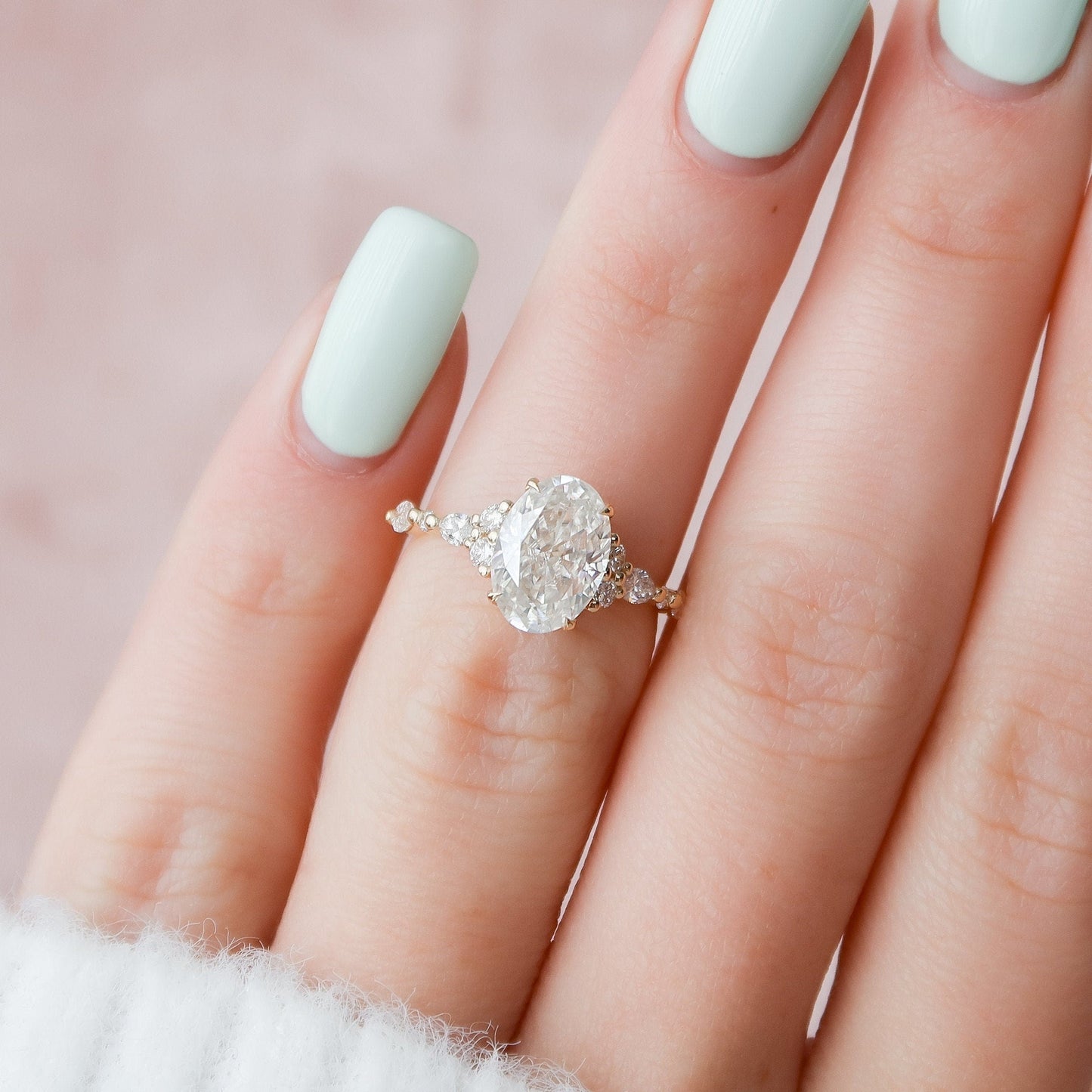 2.0 CT Oval Cluster Art Deco Style Moissanite Engagement Ring