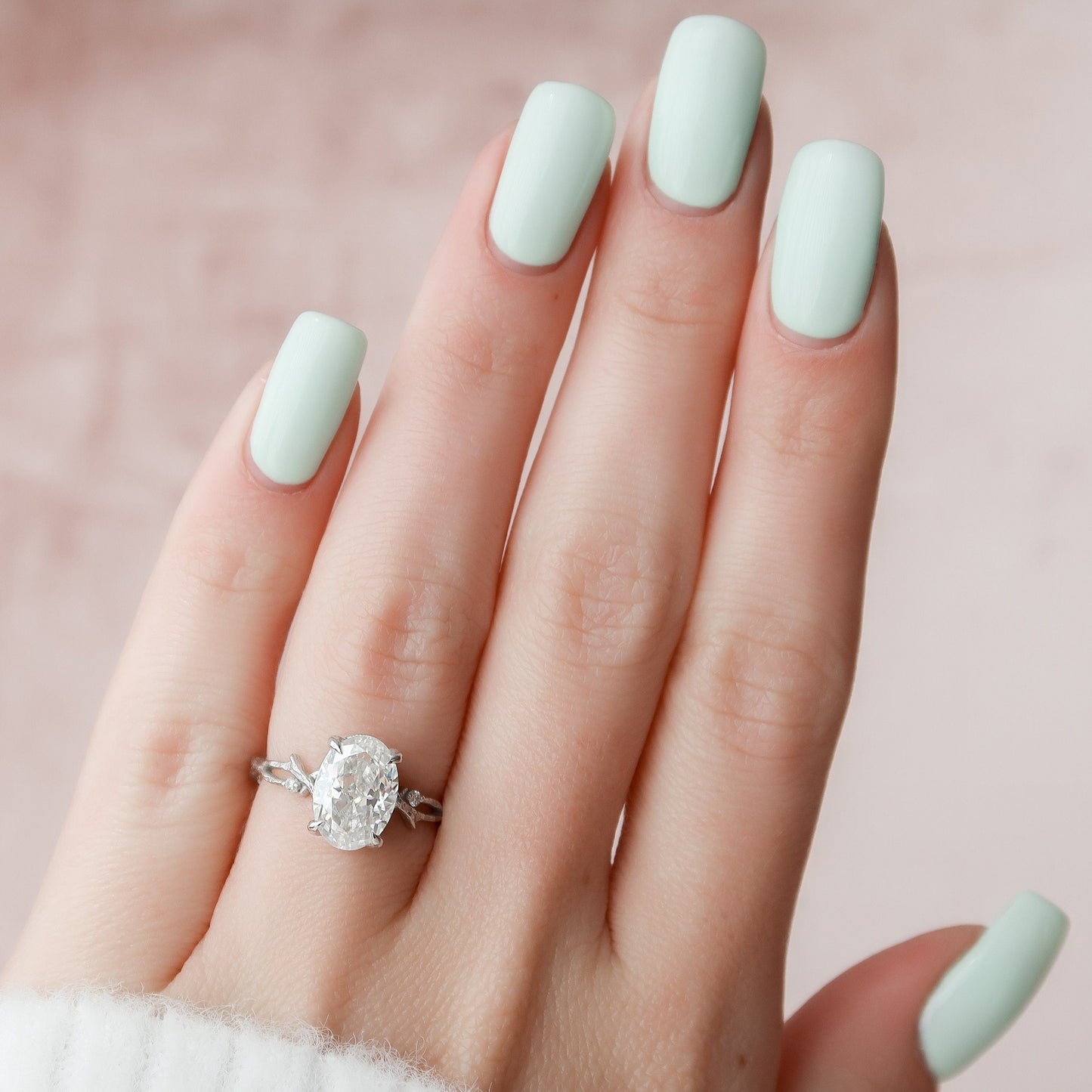 2.0 CT Oval Cut Twig Style Moissanite Engagement Ring