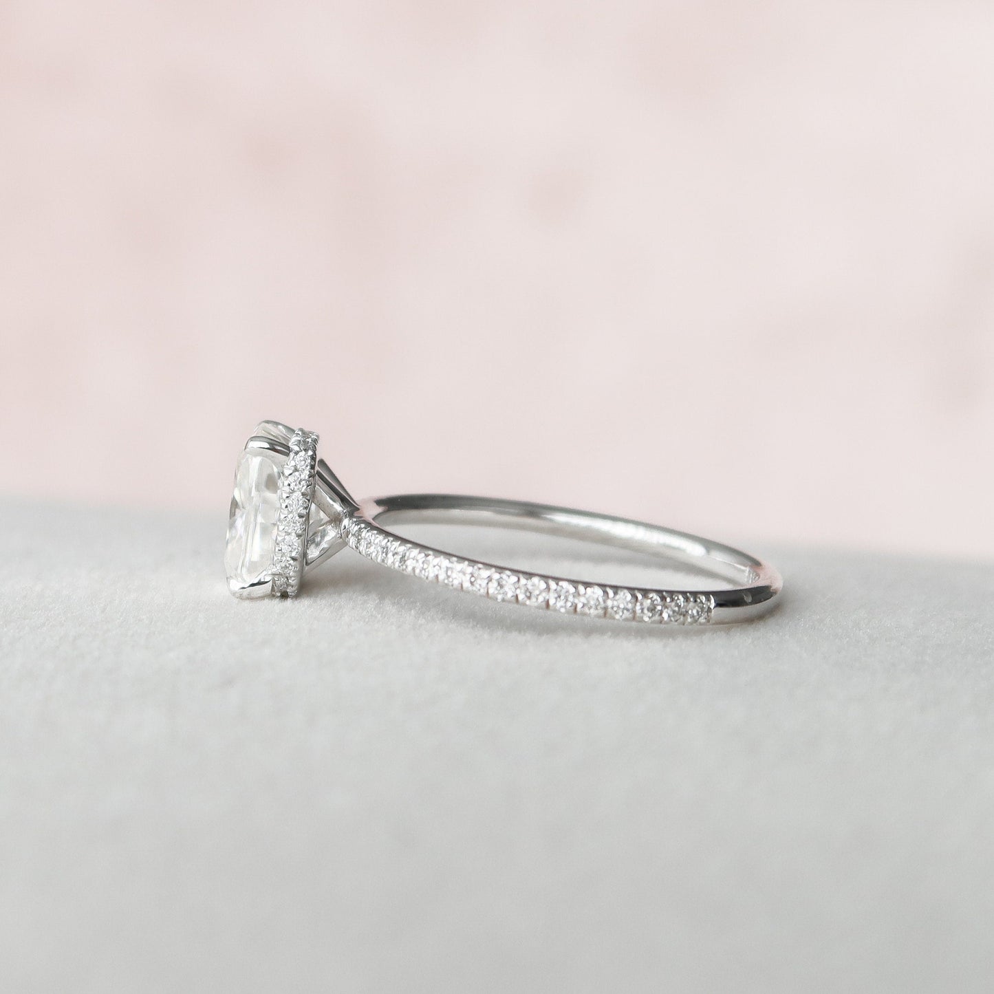 2.0 CT Cushion Hidden Halo & Pave Moissanite Engagement Ring