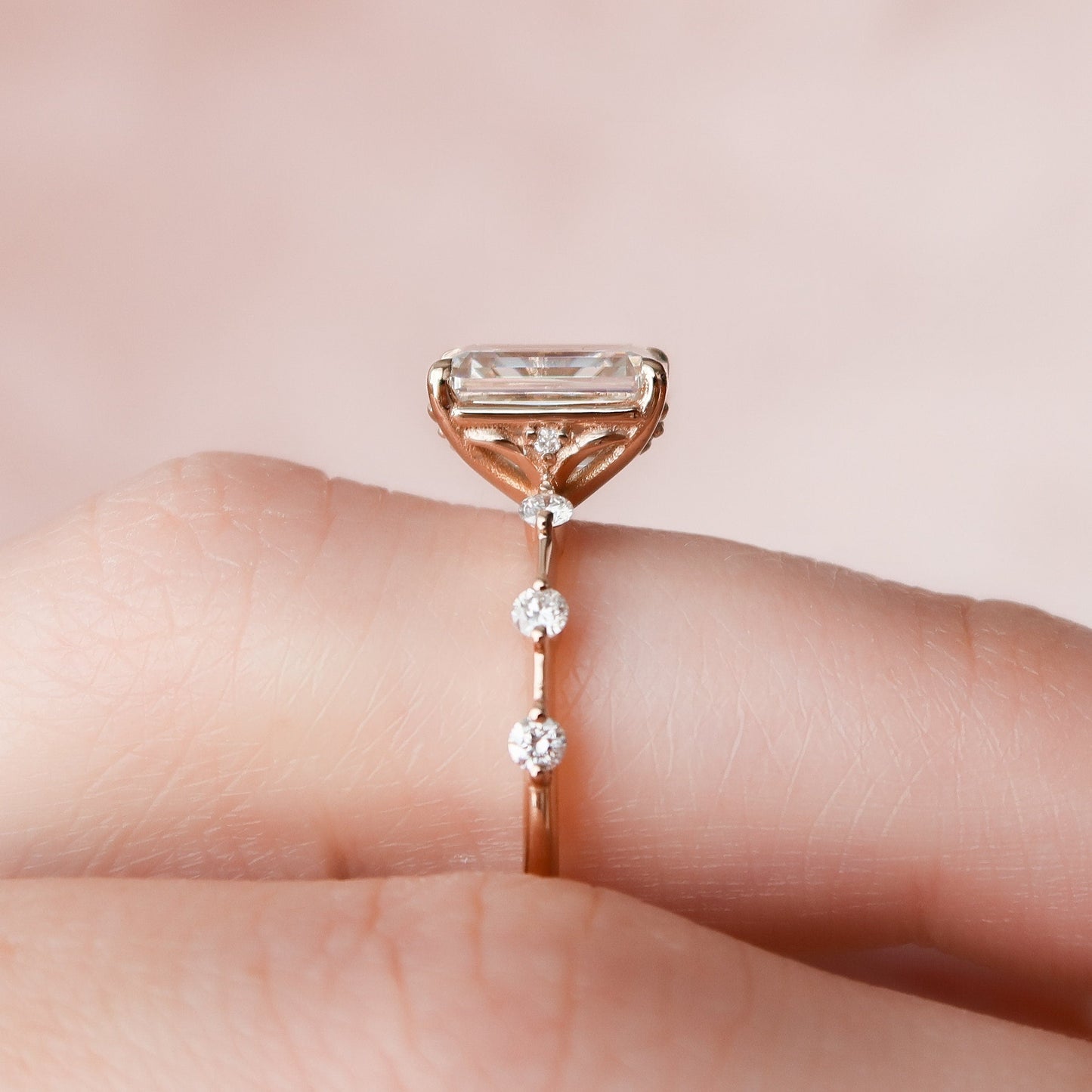 2.0 CT Emerald Dainty Pave Moissanite Engagement Ring