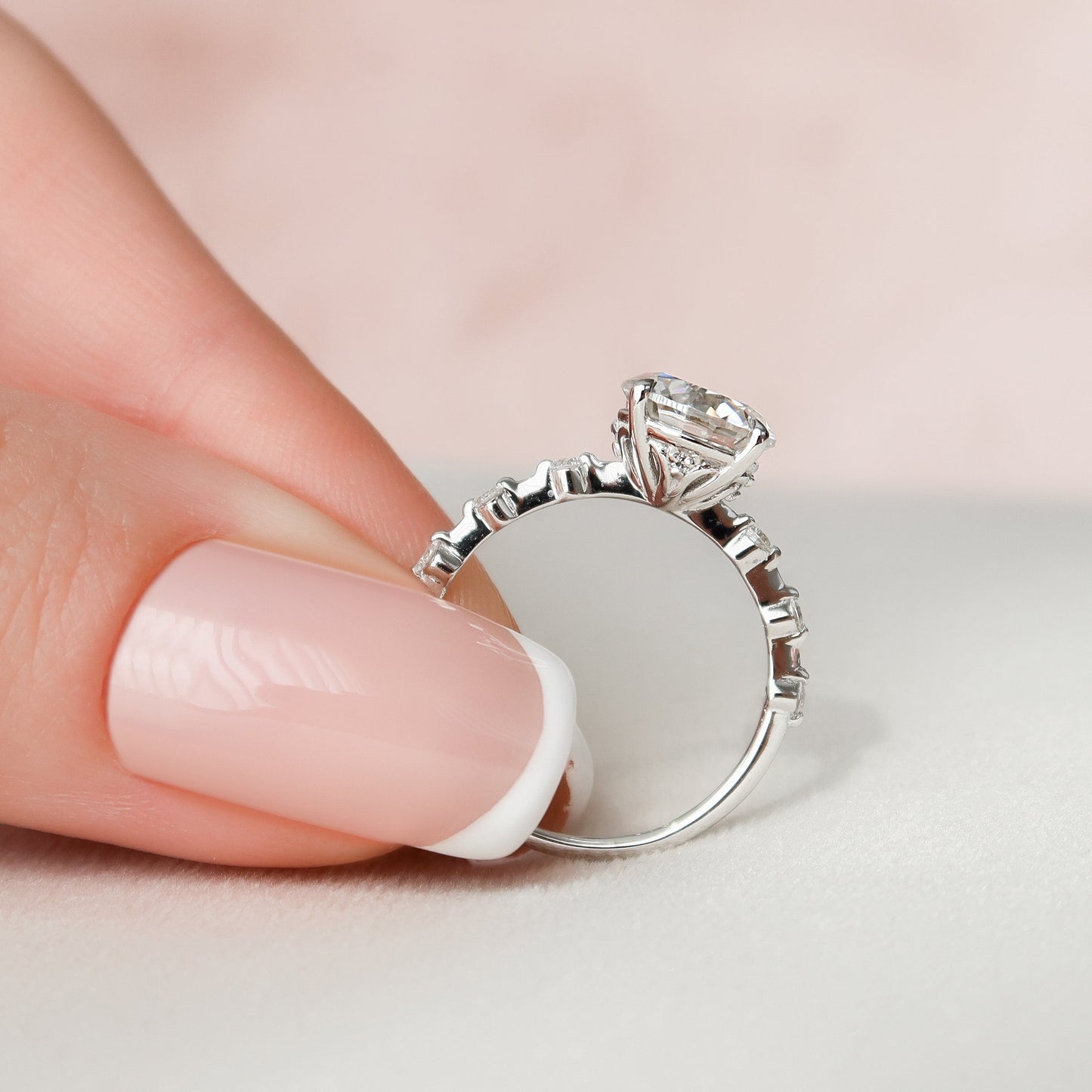 2.0 CT Round Dainty Pave Moissanite Engagement Ring